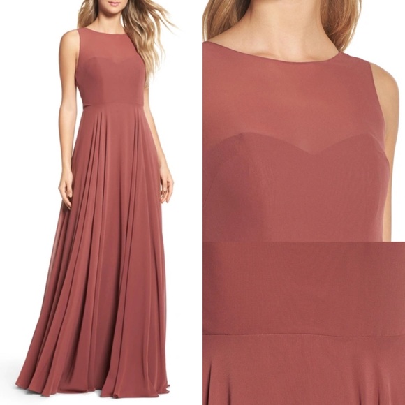 Jenny Yoo Elizabeth Sleeveless Sweetheart Neck Chiffon Maxi Gown Cinnamon Pink - Picture 3 of 16